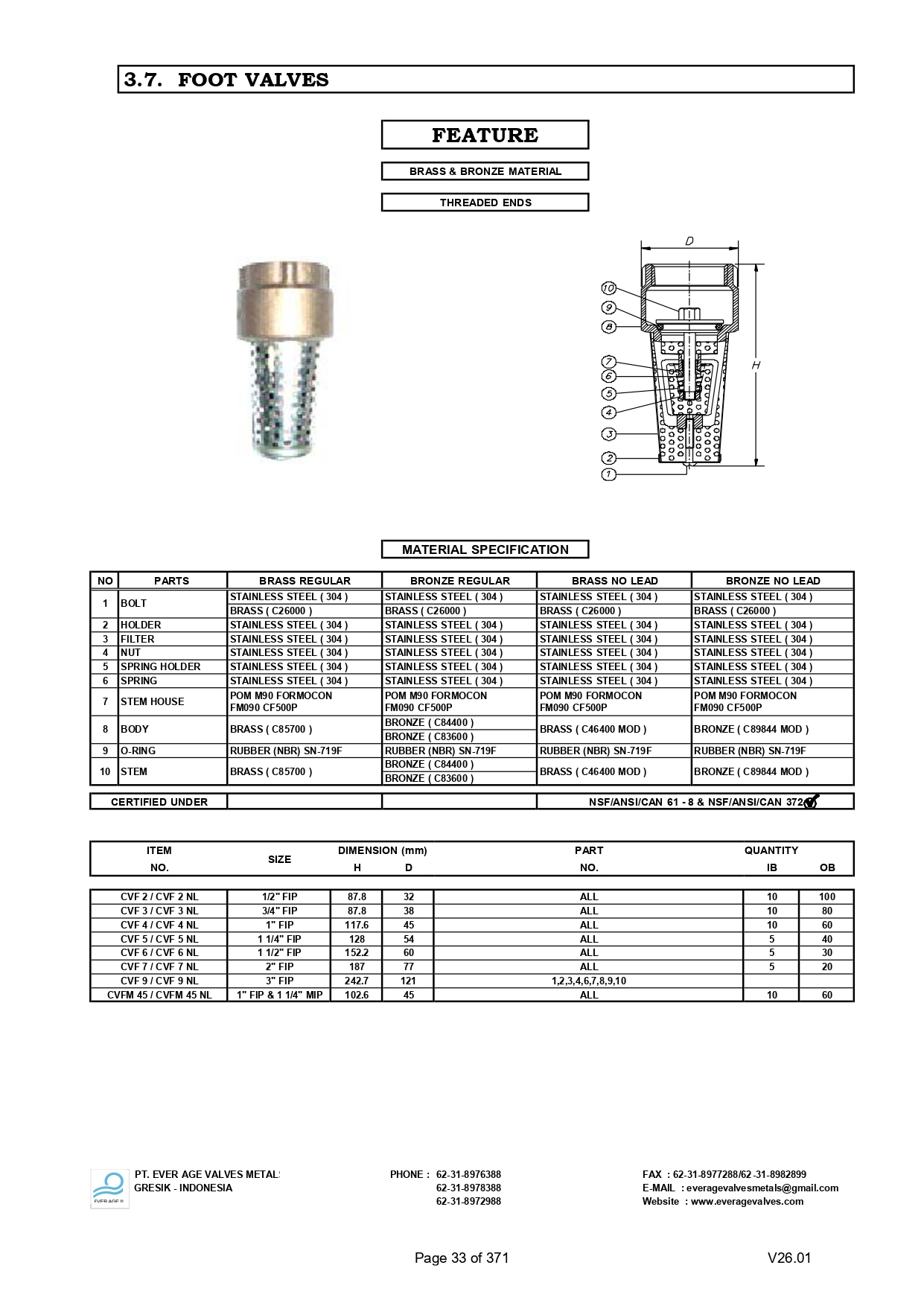 FOOT VALVES - CVF 2 - CVF 45